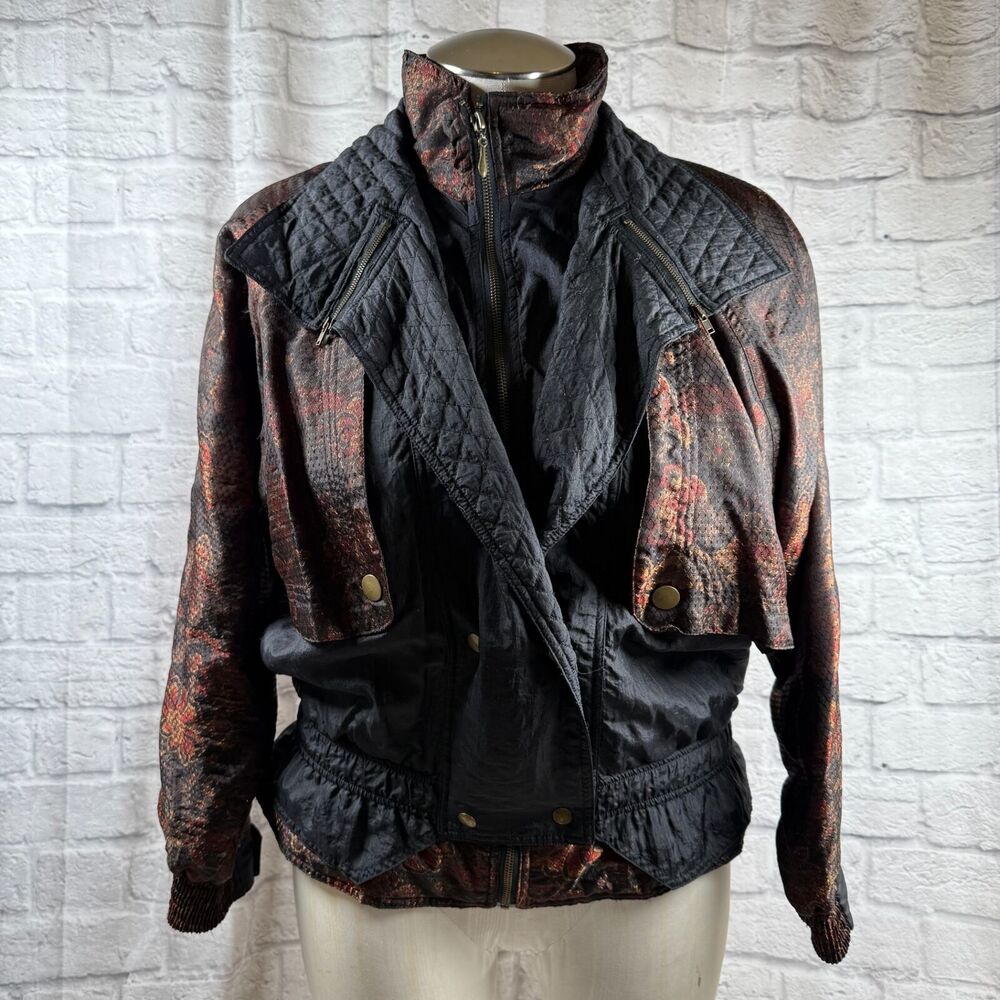 Vintage Capriccio Windbreaker Jacket Women's Medium Paisley Print Shoulder Pads
